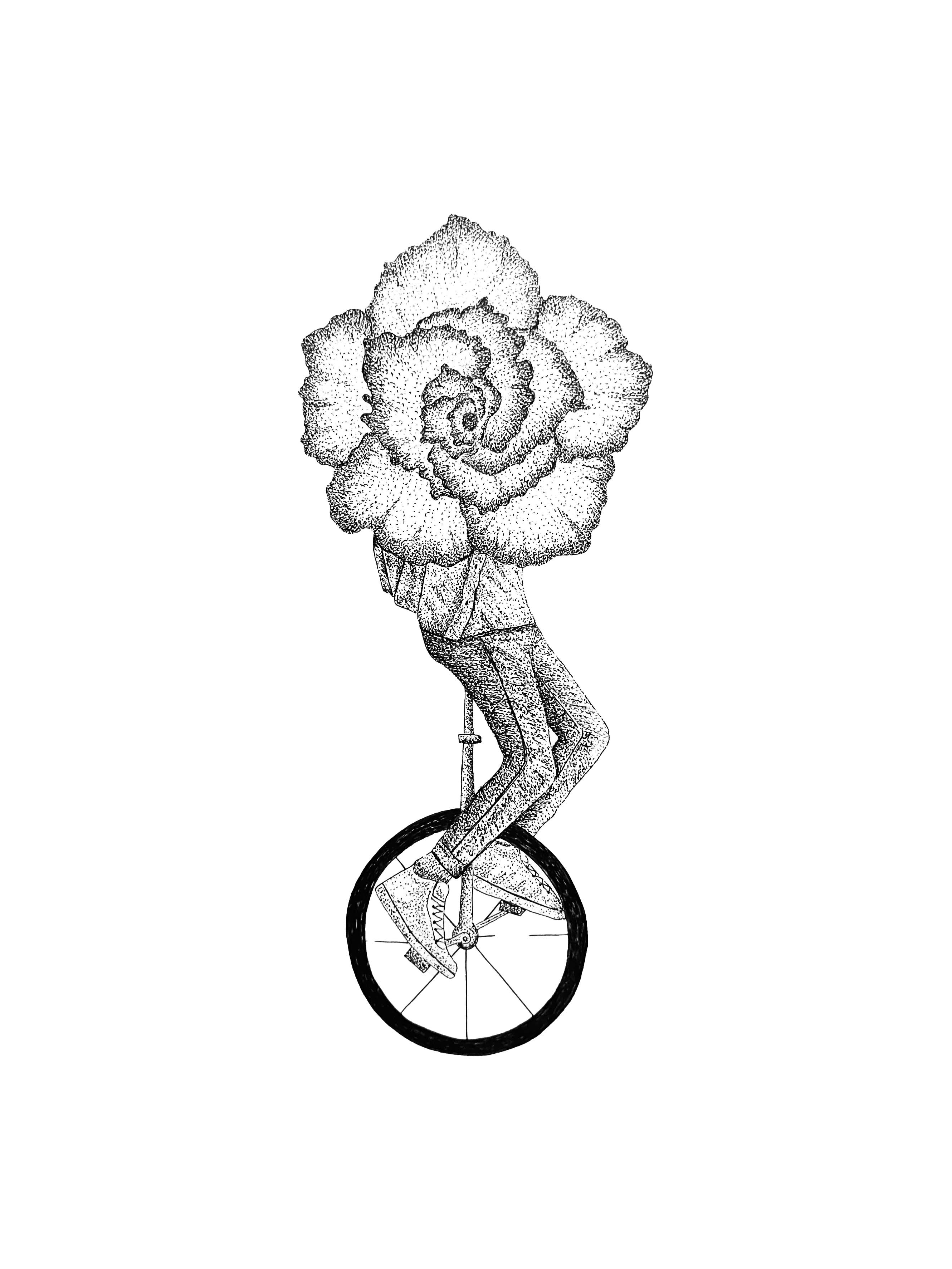 Flower riding a wheel
